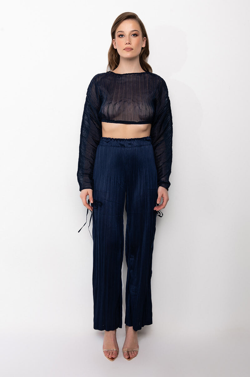 DAHLIA PLEATED LONG SLEEVE CROPPED BLOUSE