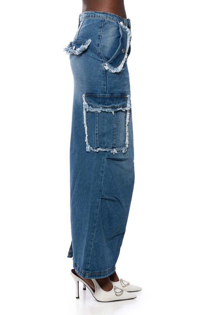 DATE DAYS FRAYED EDGE MAXI SKIRT