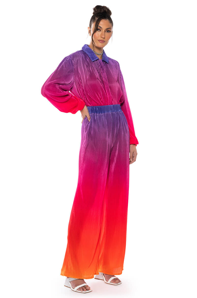 DAY TO NIGHT PLEATED SATIN WIDE LEG PANTS