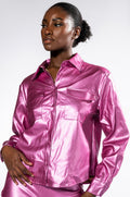 DAYTIME DISCO METALLIC FAUX LEATHER BUTTON DOWN