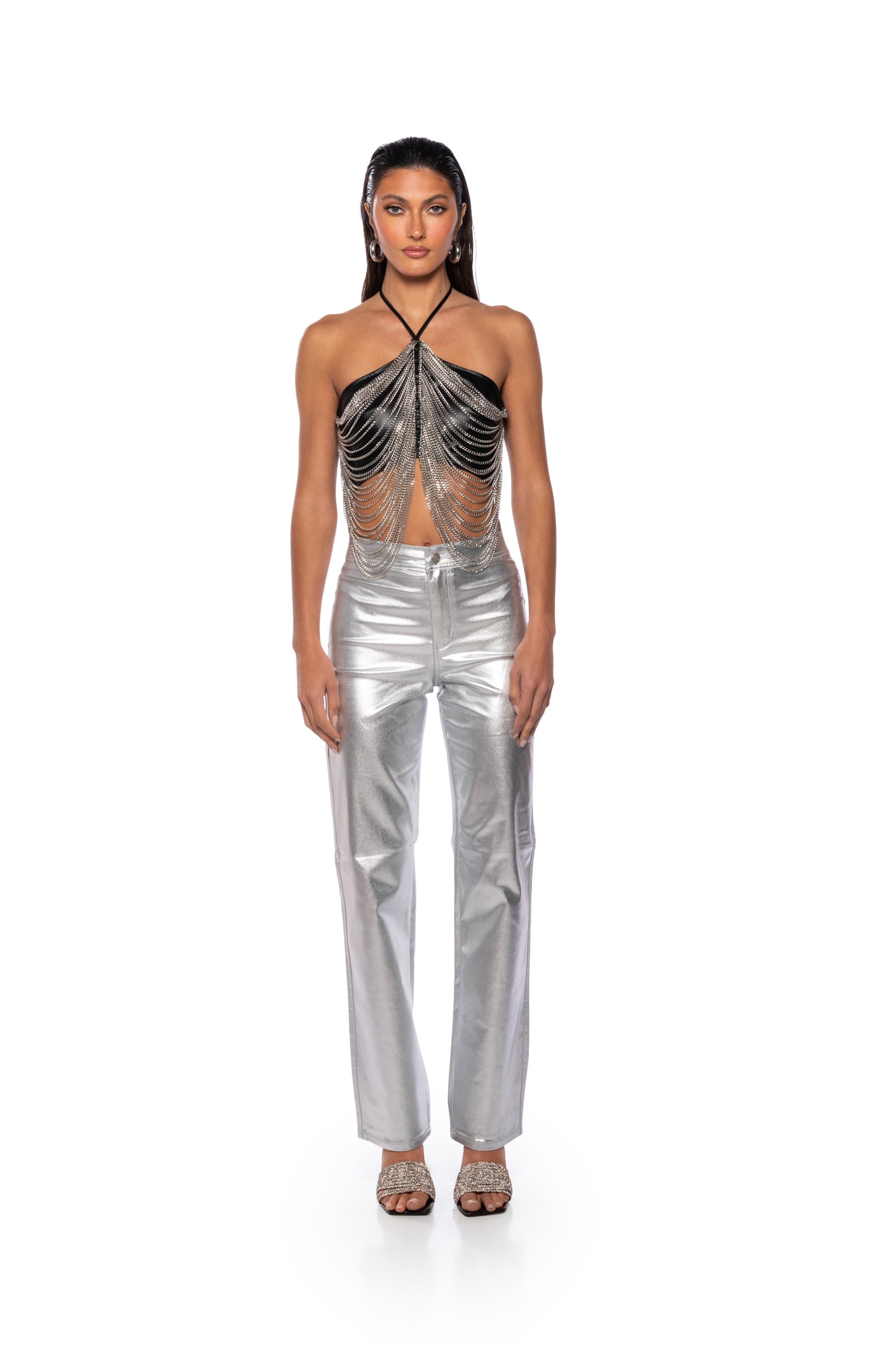 DAZZLING CHAINS HALTER TOP