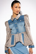 DC MIX MATERIAL DENIM PLAID BLAZER