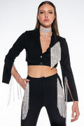 DECKED OUT RHINESTONE FRINGE CROP BLAZER
