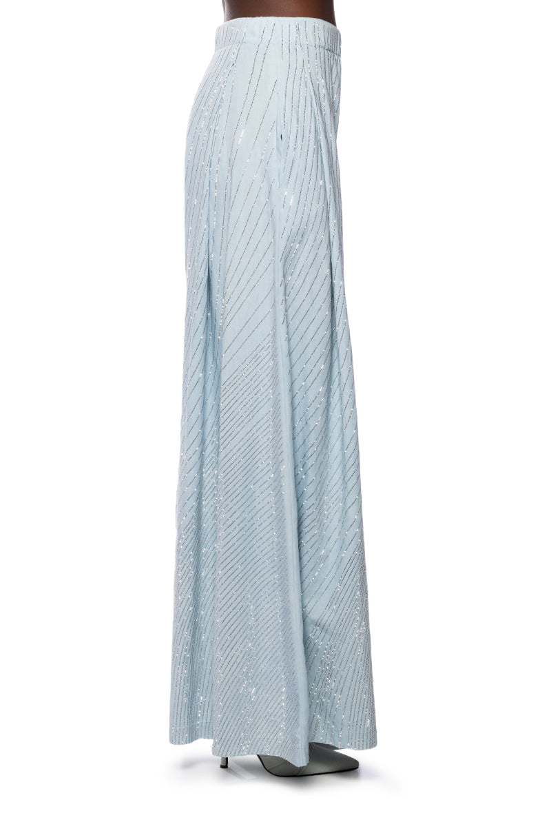 DENIMANIA RHINESTONE WIDE LEG DENIM PANTS