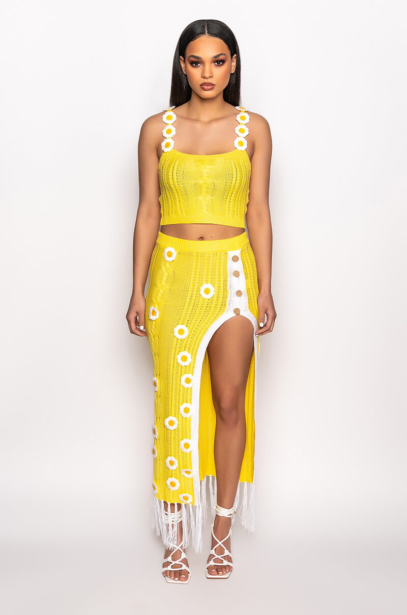 DESTINATION PARADISE DAISY CROCHET MAXI SKIRT