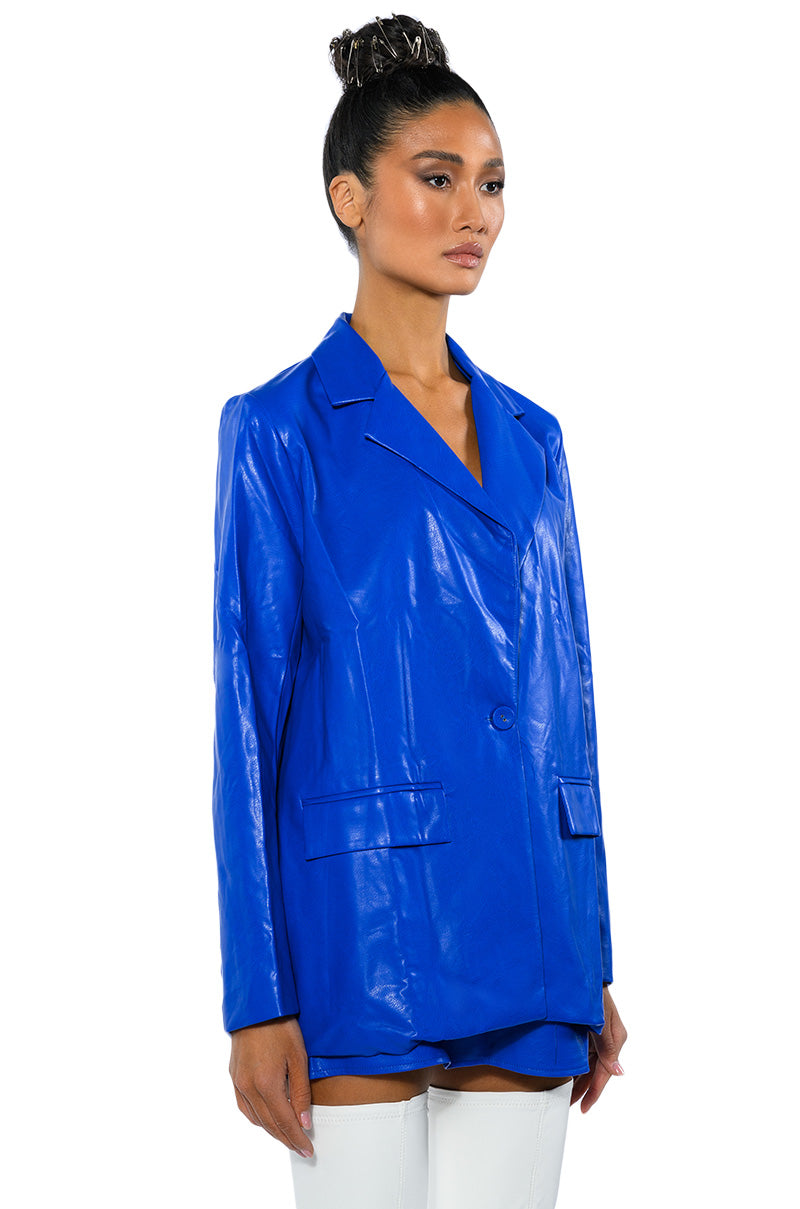 DETERMINED MIND FAUX LEATHER BLAZER