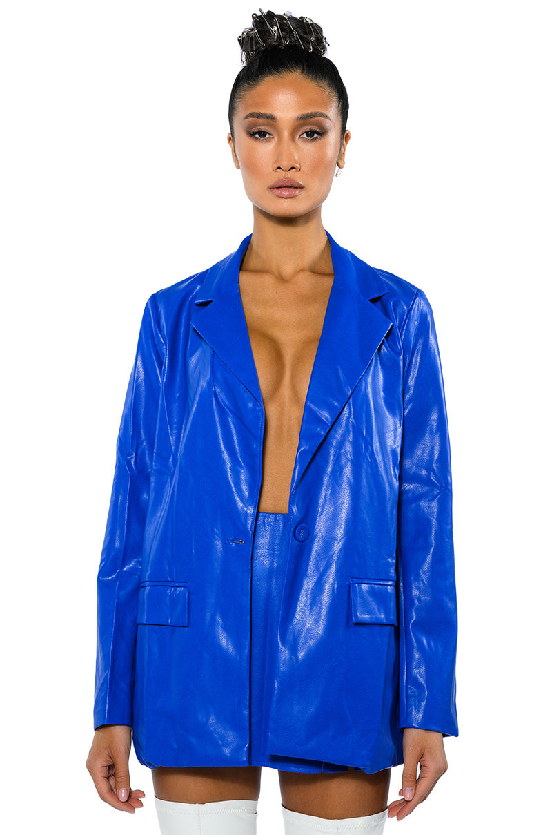 DETERMINED MIND FAUX LEATHER BLAZER