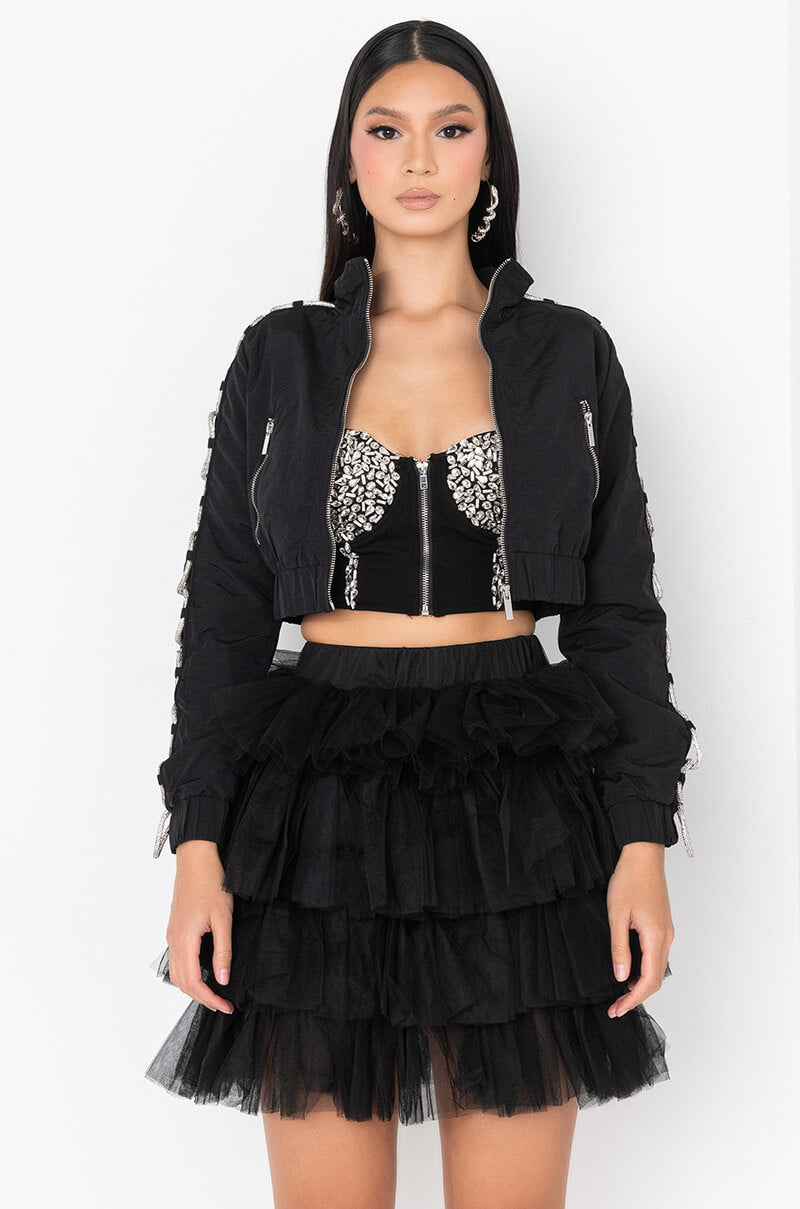 DIAMOND LACE UP TRACK JACKET