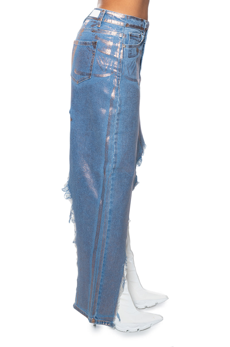 DIVINE TIMING CUT OUT METALLIC DENIM SKIRT