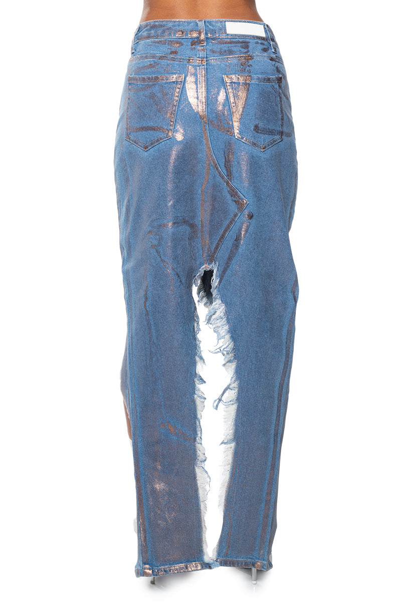 DIVINE TIMING CUT OUT METALLIC DENIM SKIRT
