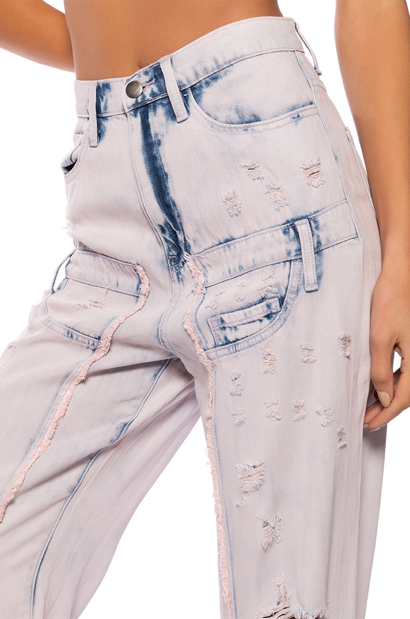 DOLLY PINK ACID WASH RELAXED FIT JEANS