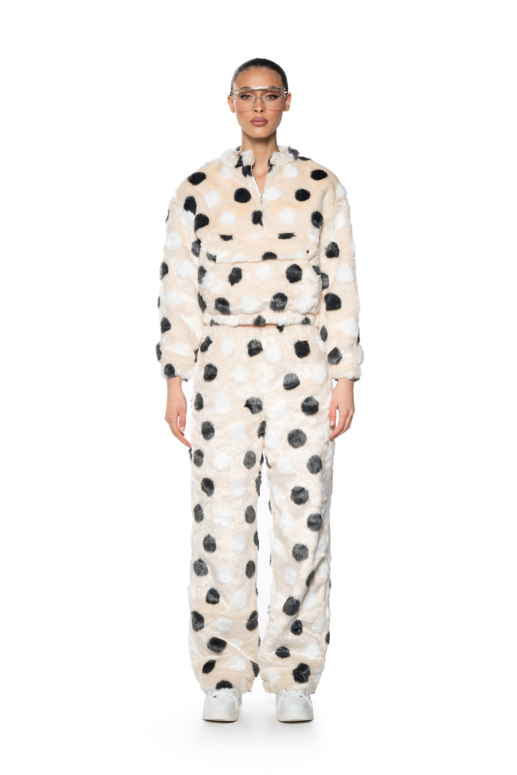 DOTTY FAUX FUR WIDE LEG JOGGER