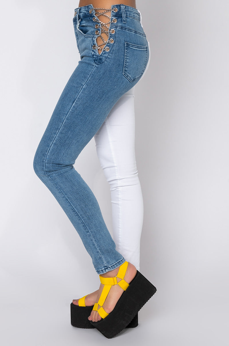 DOUBLE FACE CHAIN SKINNY JEANS