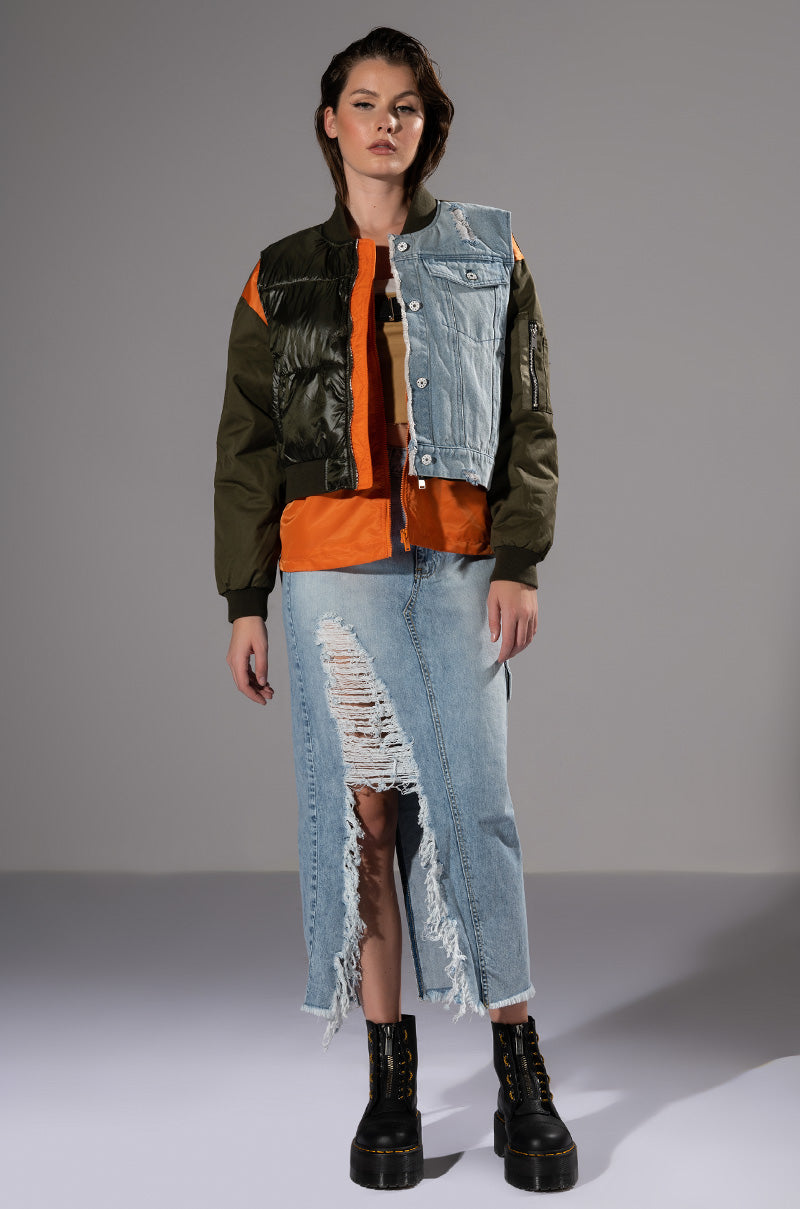 DOUBLE OHS CARGO DISTRESSED MIDI SKIRT