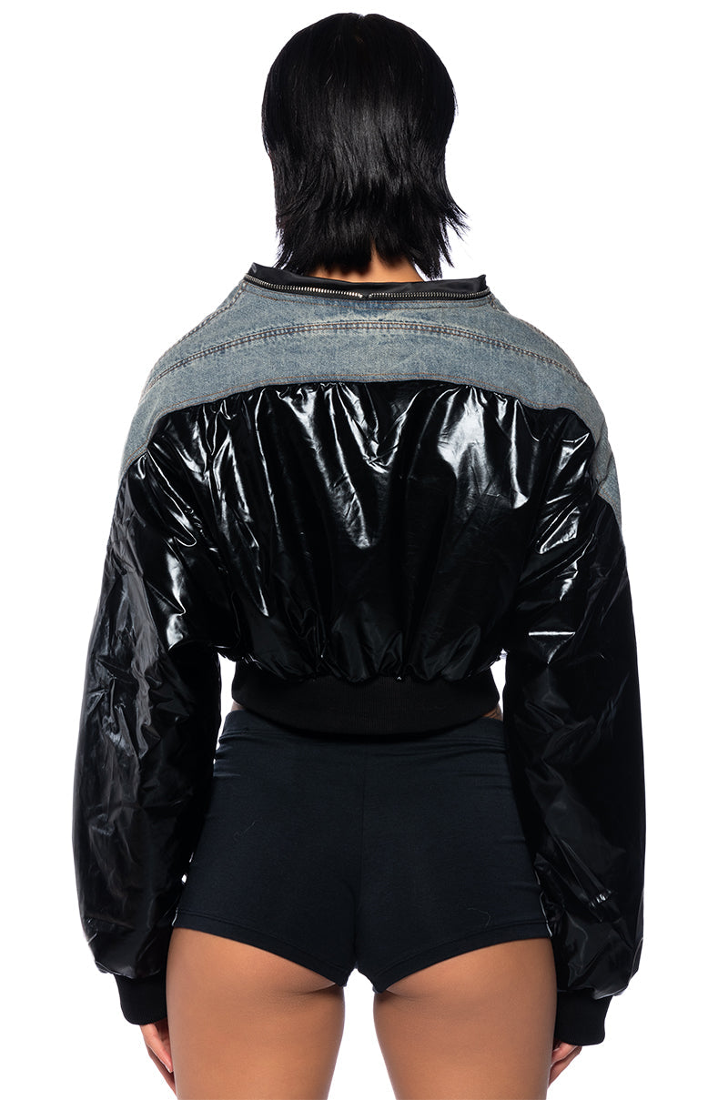 BEST OF BOTH WORLDS PU DENIM PUFFER