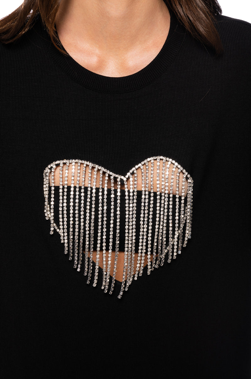 DRIPPING RHINESTONE HEART OVERSIZED TSHIRT