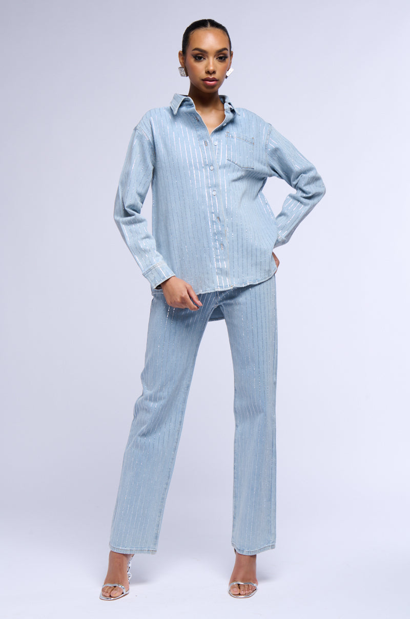 EFFORTLESS GLAM RHINESTONE STRIPE RELAXED FIT JEAN