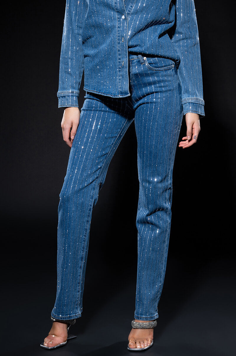 EFFORTLESS GLAM RHINESTONE STRIPE WIDE LEG JEAN