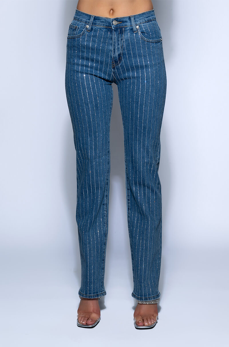 EFFORTLESS GLAM RHINESTONE STRIPE WIDE LEG JEAN