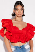 JUNO RUFFLE SLEEVE CROPPED POPLIN BLOUSE