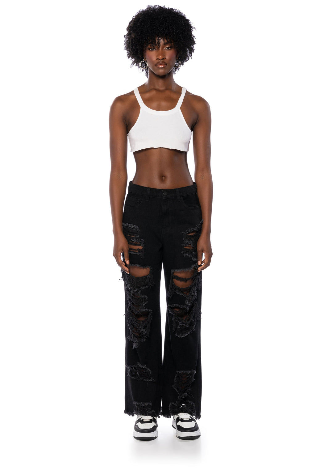 ELLA BELLA HIGH RISE WIDE LEG DISTRESSED JEANS