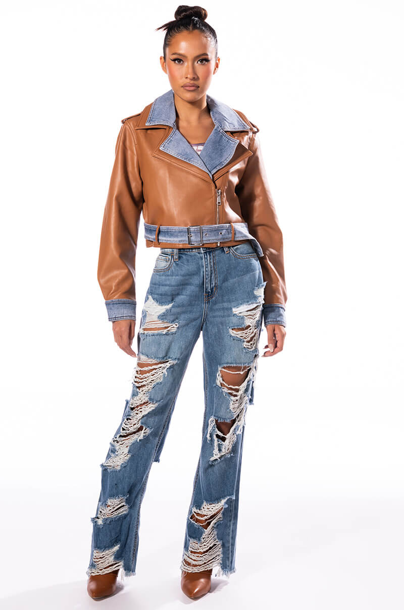 ELLA BELLA HIGH RISE WIDE LEG DISTRESSED JEANS