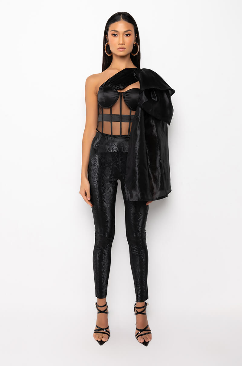 ENCORE ONE SHOULDER MESH PANEL CORSET