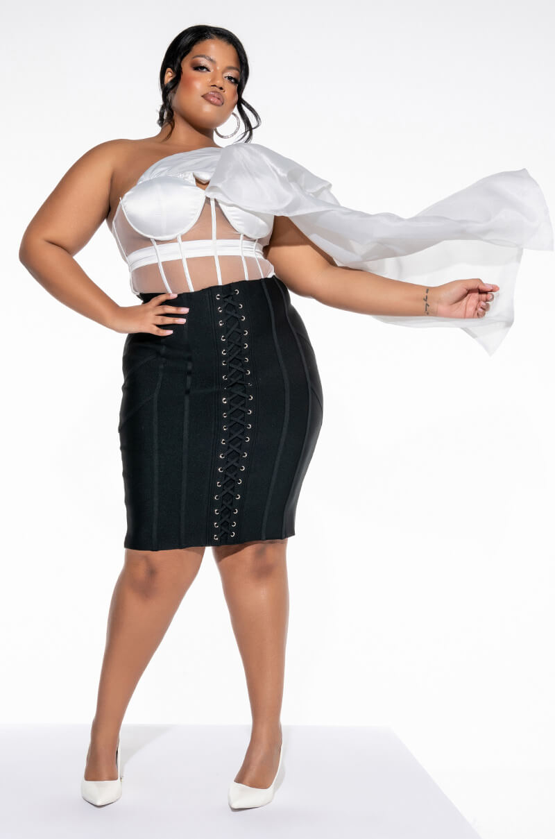 ENCORE ONE SHOULDER MESH PANEL CORSET