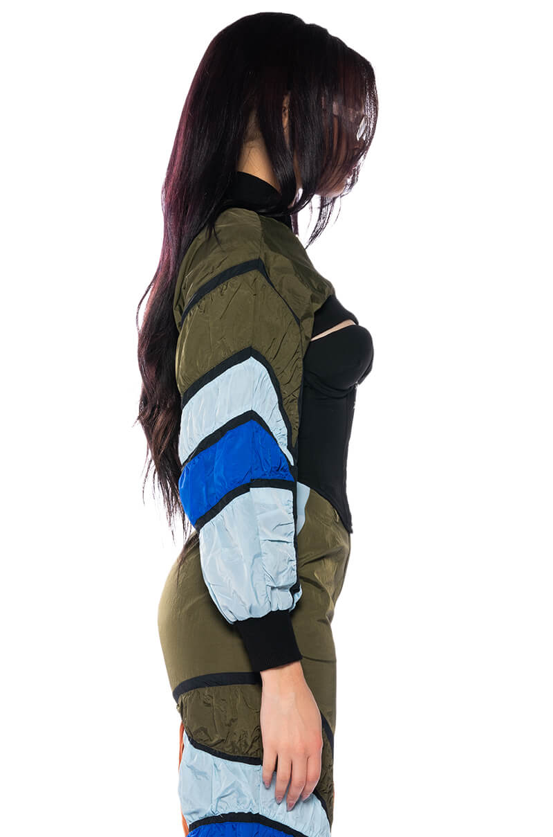 ENJOY THE RIDE MULTI COLORED CROP BOMBER