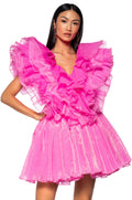 EVER AFTER RUFFLE SLEEVE PLEATED A LINE MINI DRESS