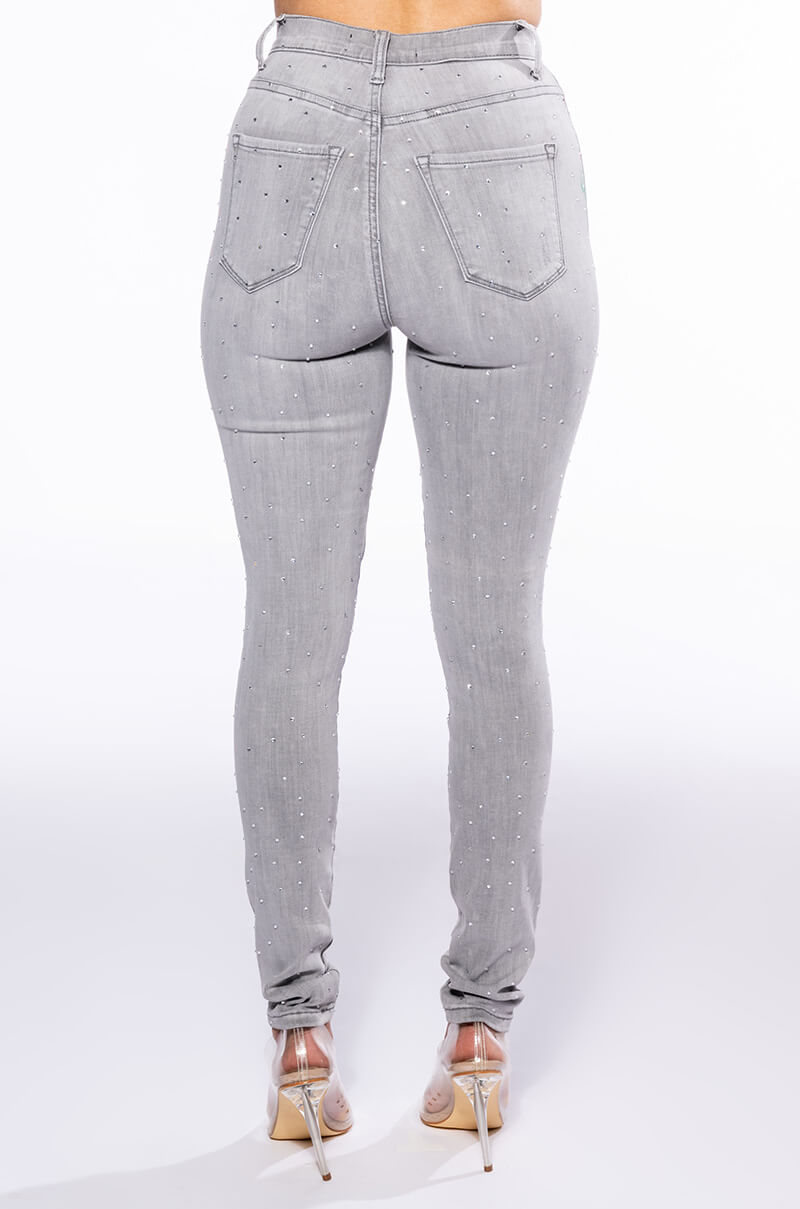EXTREME STRETCH HIGH WAISTED SKINNY JEANS WITH RHINESTONES