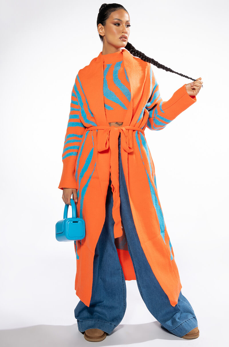 EYE OF THE TIGER LONG TIE CARDIGAN