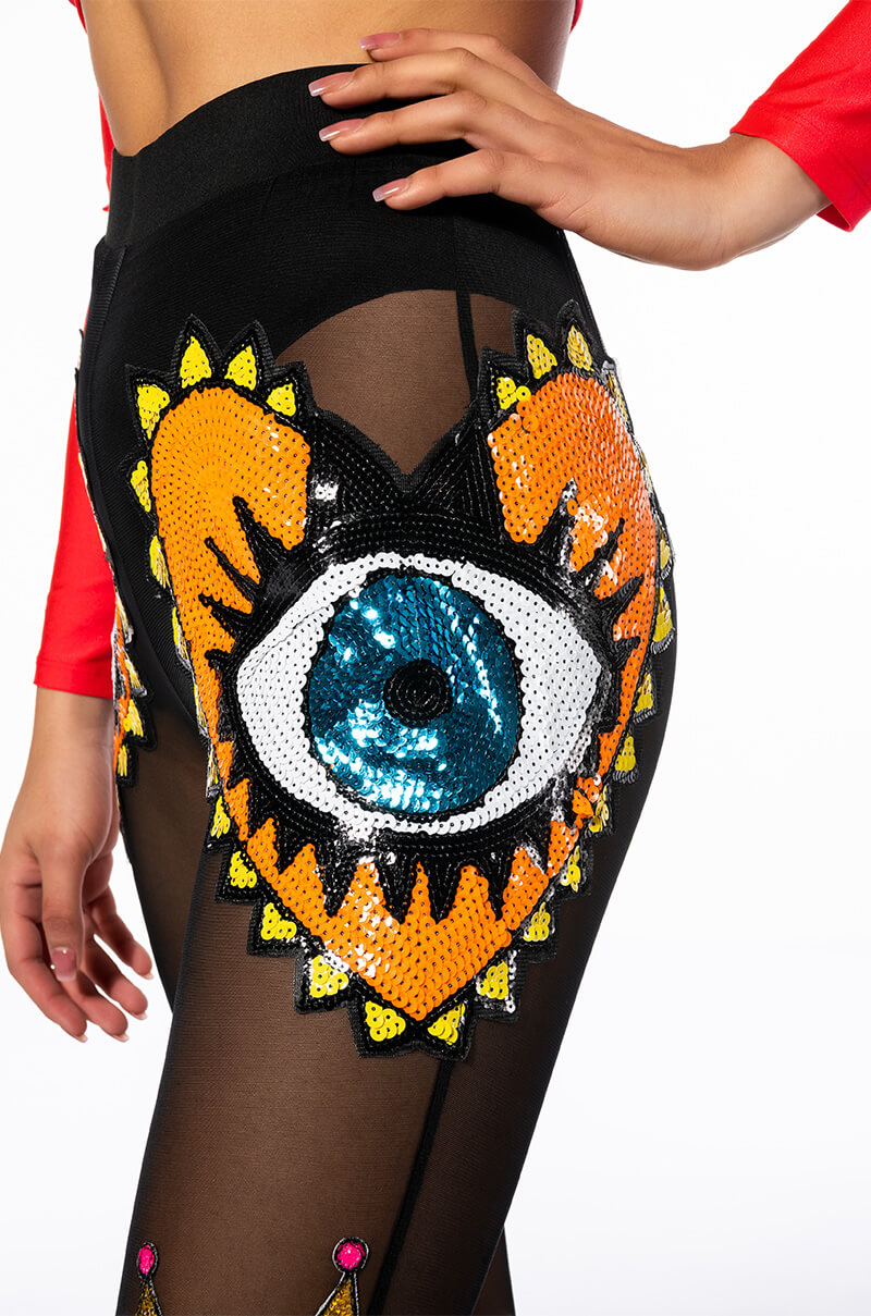 EYES WIDE SHUT SEQUIN MESH LEGGING