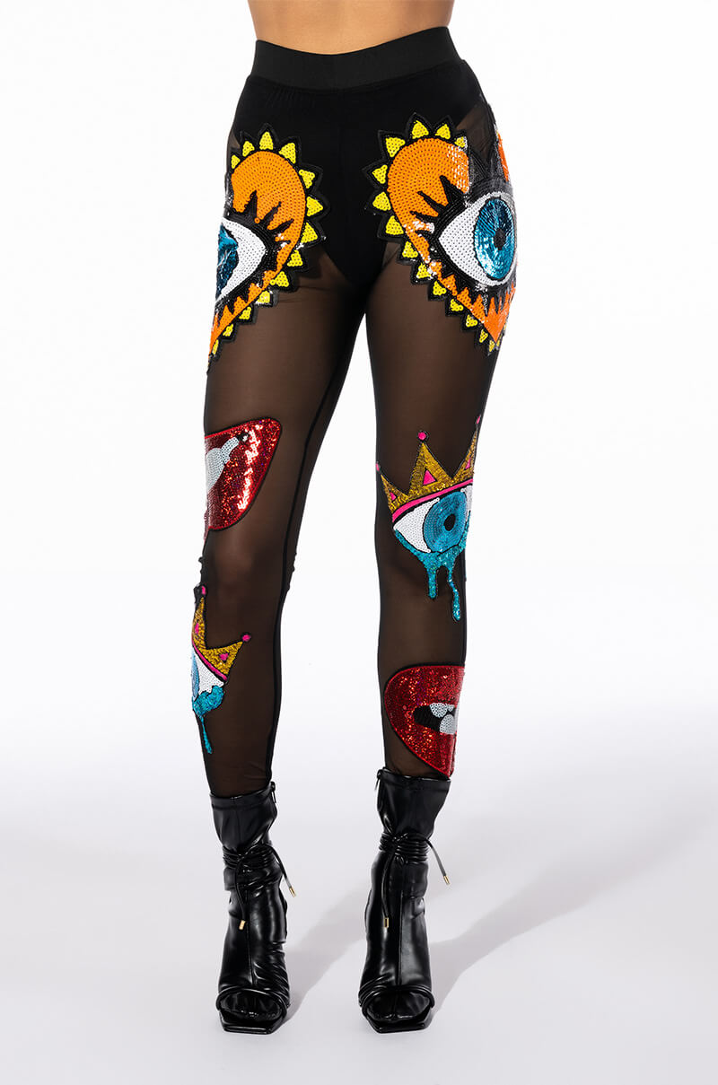 EYES WIDE SHUT SEQUIN MESH LEGGING