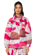 FACES PRINTED SCUBA BUTTON DOWN TOP