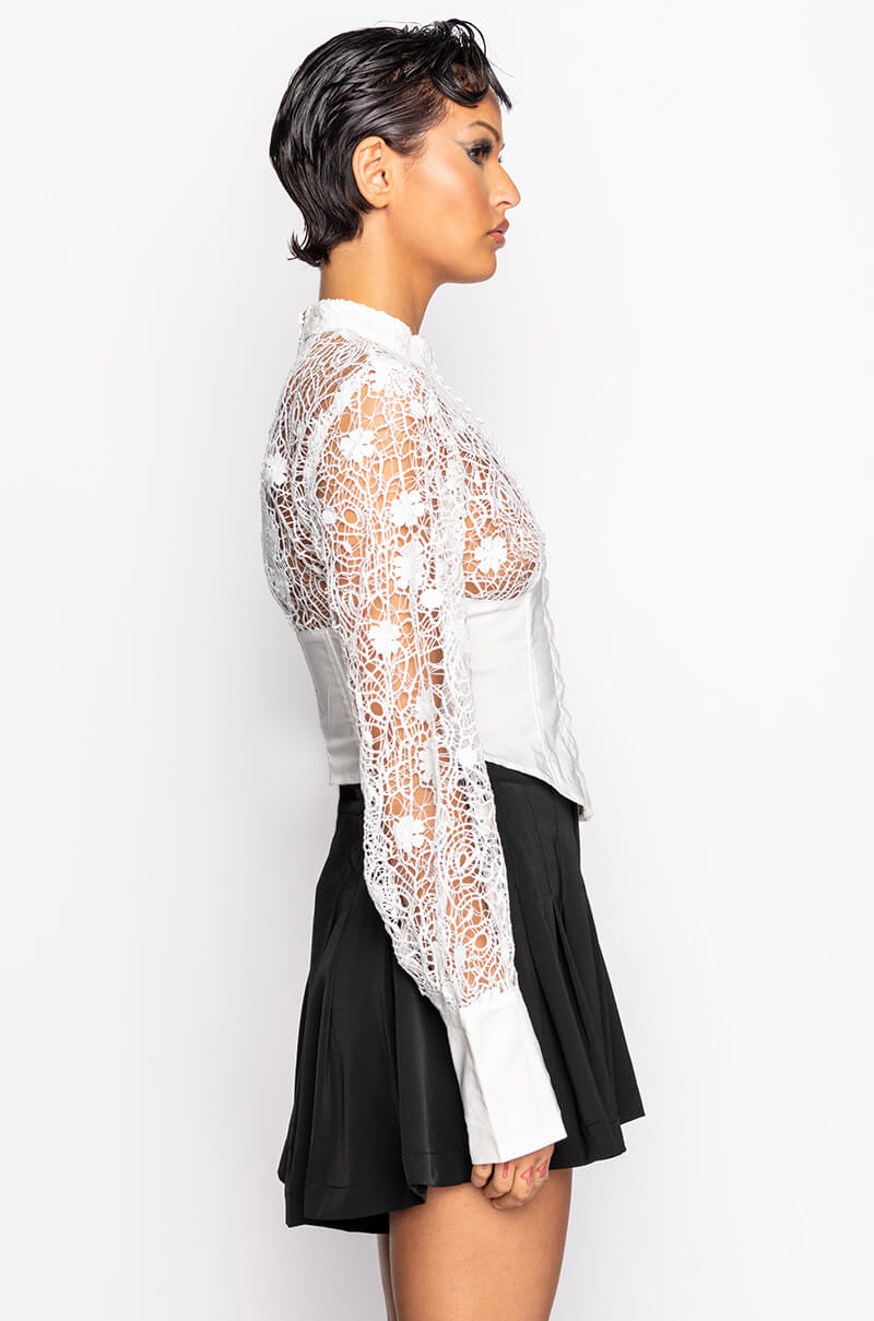 FANTASY LONG SLEEVE MOCK NECK LACE BLOUSE