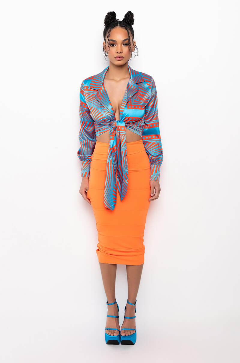 FEELING CHEEKY SATIN WRAP FRONT BLOUSE