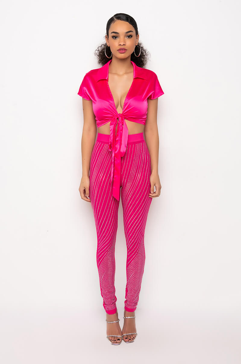 FEELING IT TIE FRONT SHORT SLEEVE SATIN BLOUSE