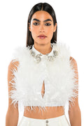 BASH ALL OVER FEATHER SLEEVELESS BLOUSE