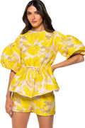 FIELD OF ROSES SHORT SLEEVE BROCADE BLOUSE