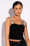 FINER THINGS RHINESTONE STRAP RIBBED TANK