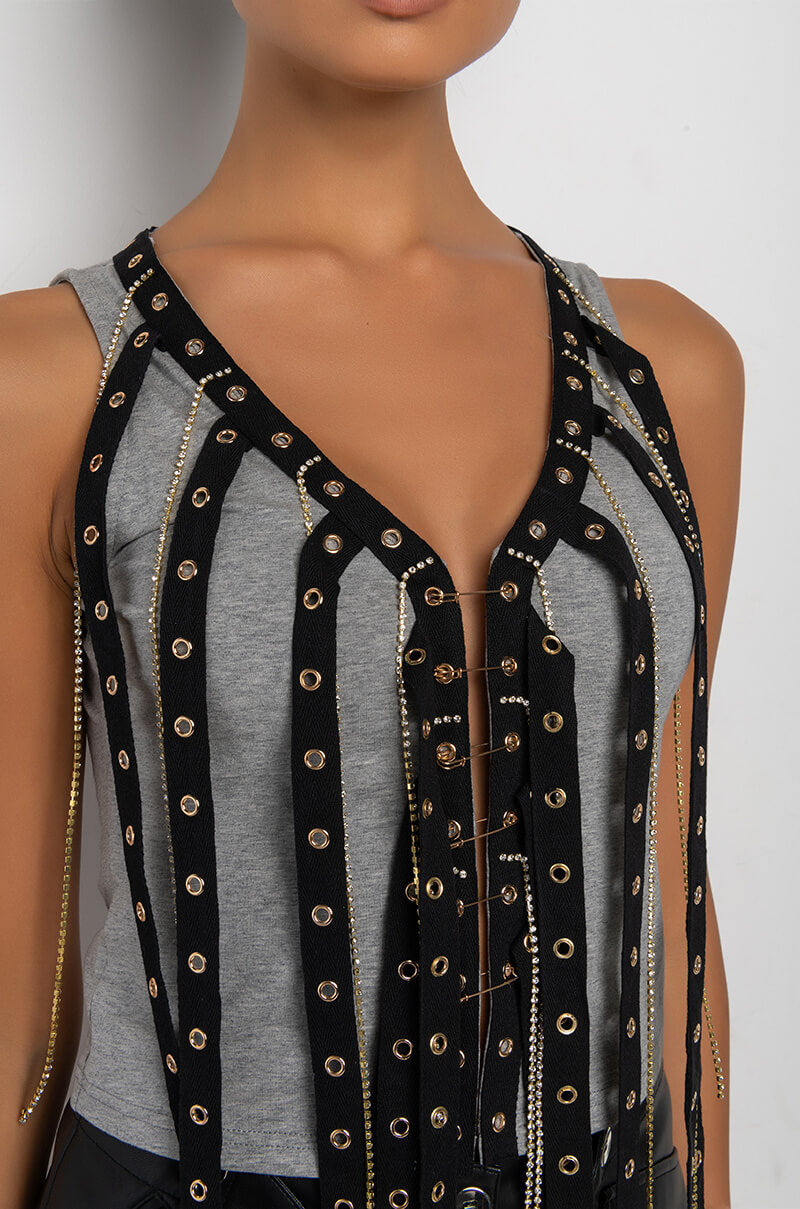 FINESSE EMBELLISHED FRINGED TANK TOP