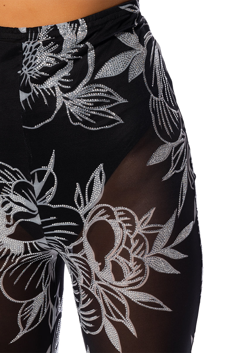 FLORAL DELIGHT RHINESTONE MESH LEGGING