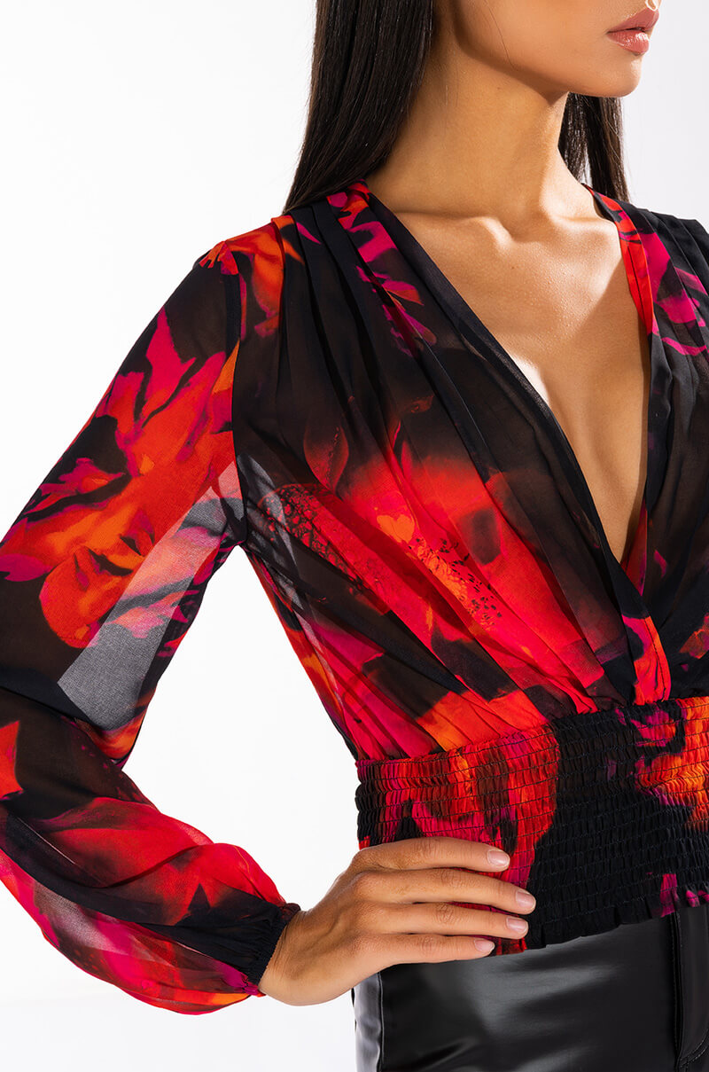 FOR THE THRILL OF IT LONG SLEEVE VNECK SURPLICE BLOUSE