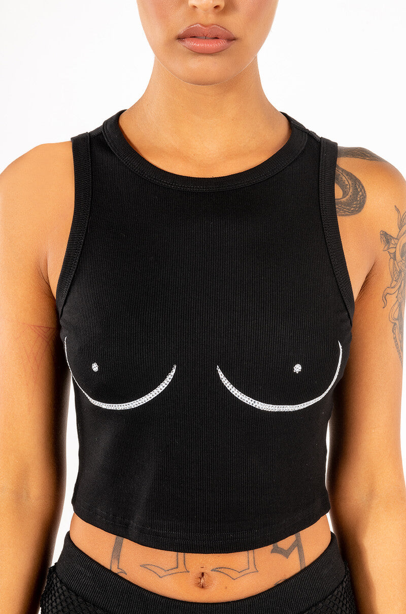 FREE THE PIERCINGS CROPPED CREW NECK TANK