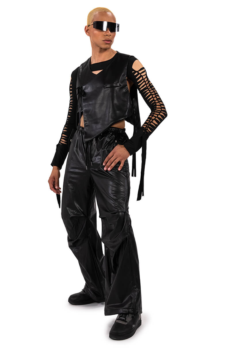 BIA CROPPED ASYMMETRICAL FAUX LEATHER VEST