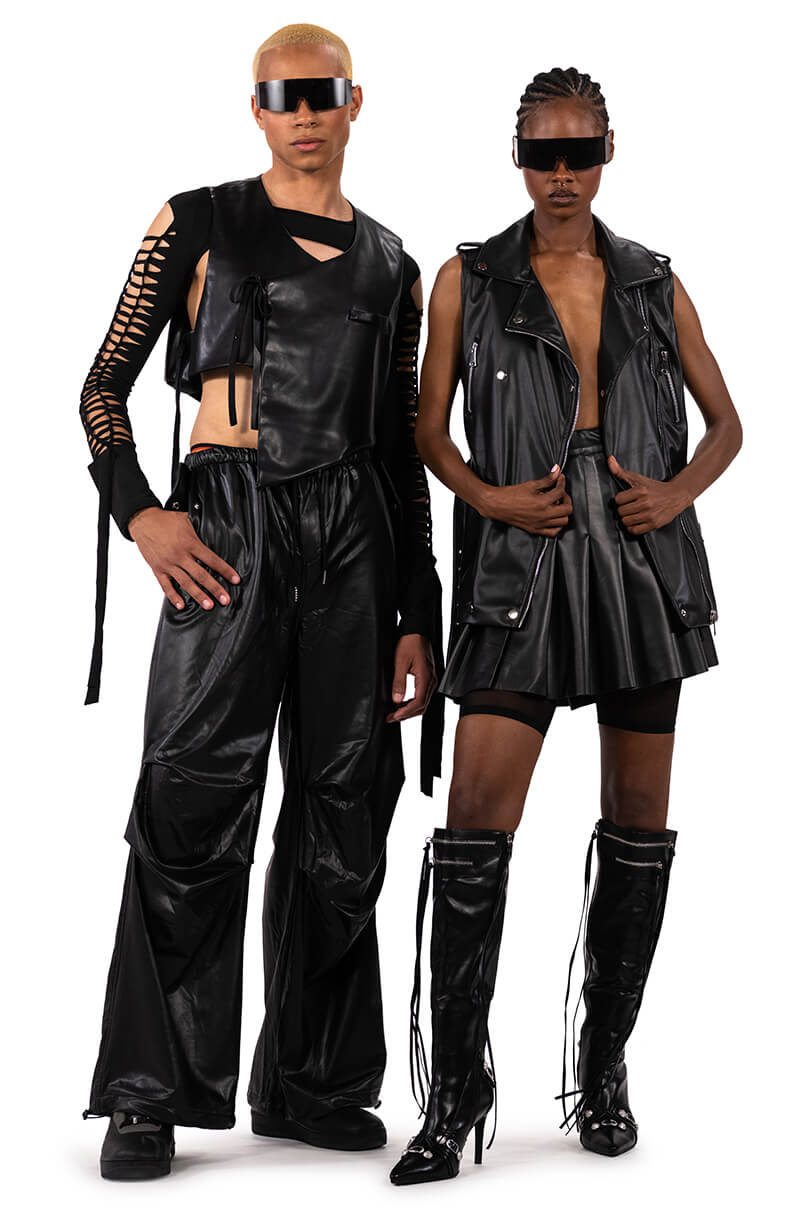 BIA CROPPED ASYMMETRICAL FAUX LEATHER VEST