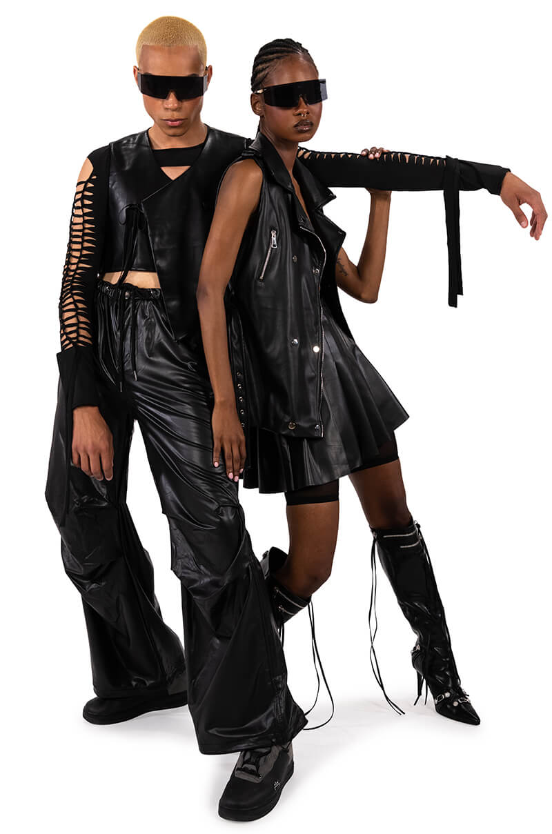 BIA CROPPED ASYMMETRICAL FAUX LEATHER VEST