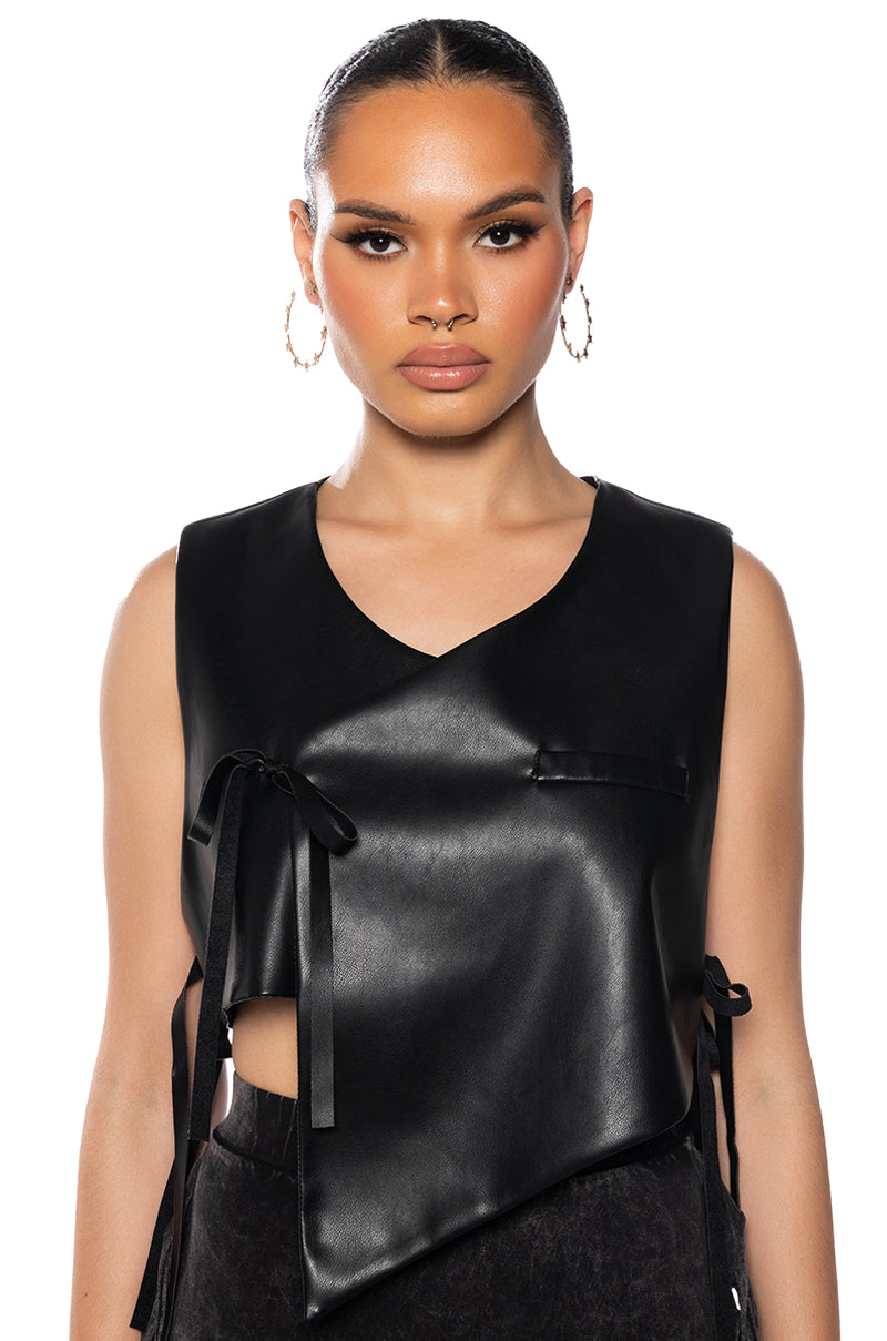 BIA CROPPED ASYMMETRICAL FAUX LEATHER VEST