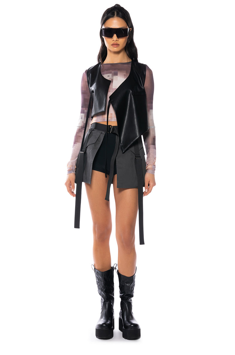 BIA CROPPED ASYMMETRICAL FAUX LEATHER VEST
